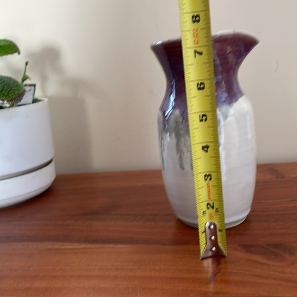 Beautiful handmade pottery vase decanter pitcher purple white drip glaze - Picture 4 of 7